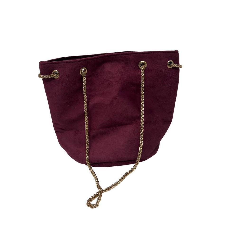 Azzaro Parfums‎ Bucket Bag Women Burgundy Suede Gold Chain Chic